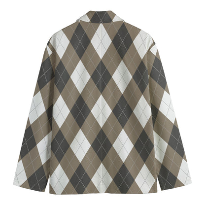 Brown And White Argyle Pattern Print Men's Blazer