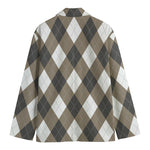 Brown And White Argyle Pattern Print Men's Blazer