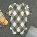 Brown And White Argyle Pattern Print Men's Bodysuit