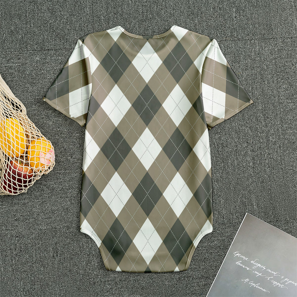 Brown And White Argyle Pattern Print Men's Bodysuit