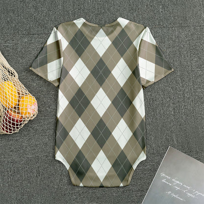 Brown And White Argyle Pattern Print Men's Bodysuit