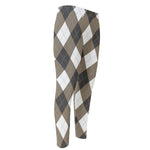 Brown And White Argyle Pattern Print Men's Compression Pants