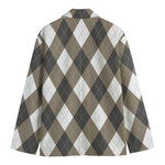Brown And White Argyle Pattern Print Men's Cotton Blazer