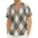 Brown And White Argyle Pattern Print Men's Deep V-Neck Shirt