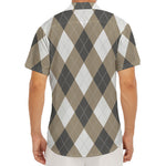 Brown And White Argyle Pattern Print Men's Deep V-Neck Shirt