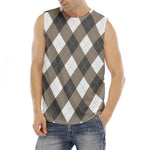 Brown And White Argyle Pattern Print Men's Fitness Tank Top