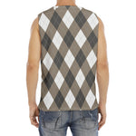Brown And White Argyle Pattern Print Men's Fitness Tank Top