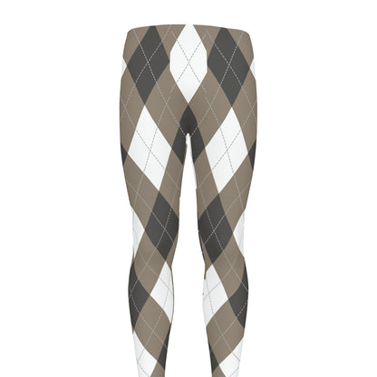 Brown And White Argyle Pattern Print Men's leggings