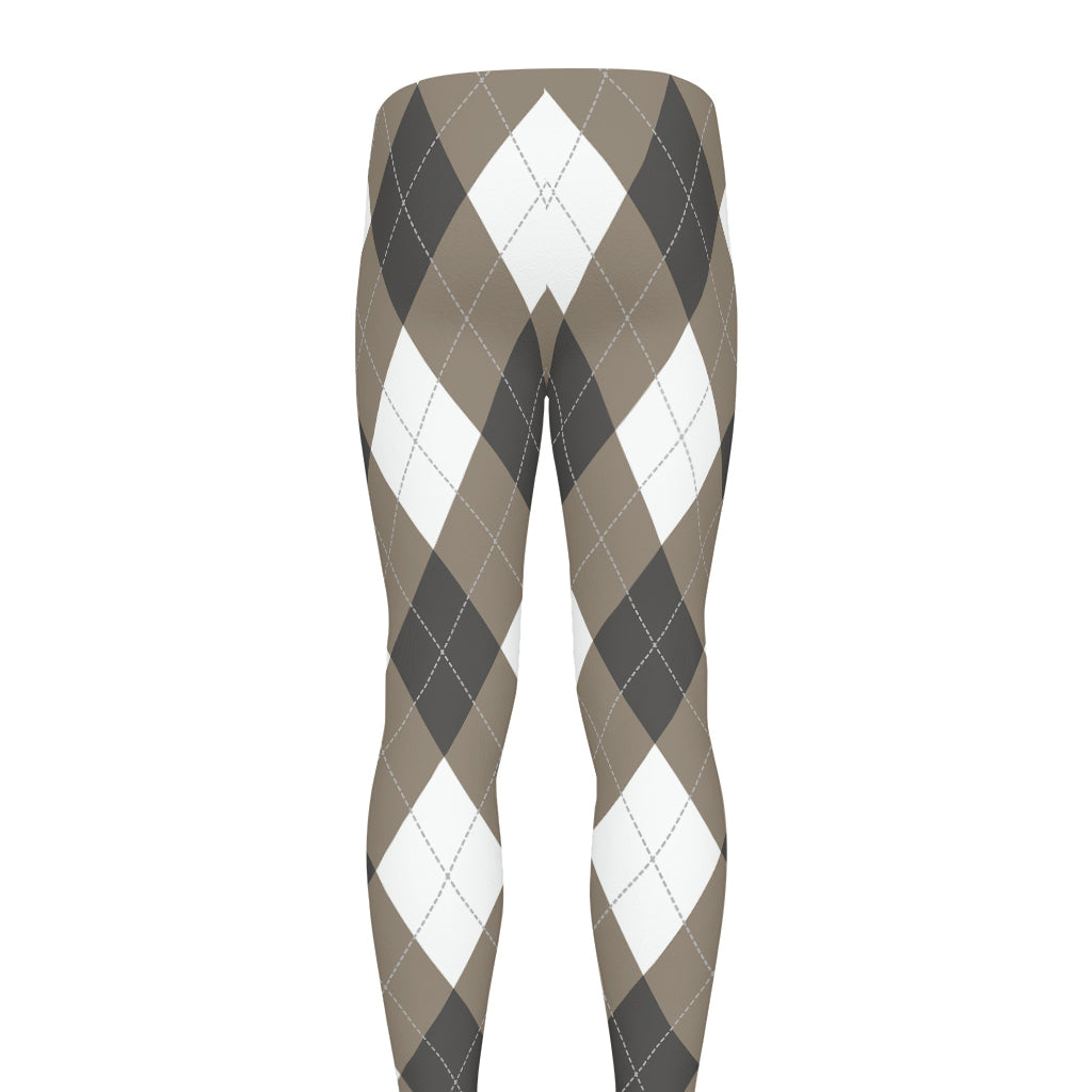Brown And White Argyle Pattern Print Men's leggings