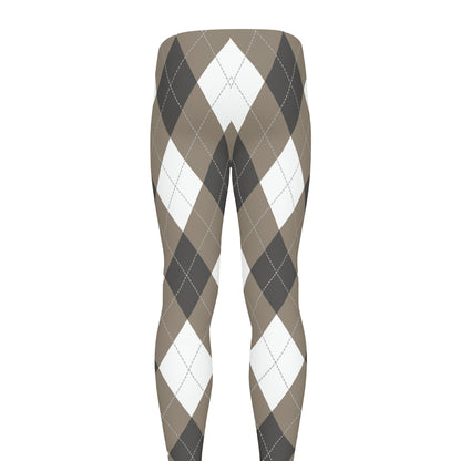 Brown And White Argyle Pattern Print Men's leggings