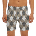 Brown And White Argyle Pattern Print Men's Long Boxer Briefs