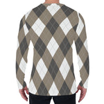 Brown And White Argyle Pattern Print Men's Long Sleeve T-Shirt