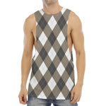 Brown And White Argyle Pattern Print Men's Muscle Tank Top