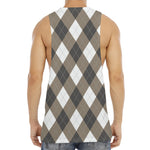Brown And White Argyle Pattern Print Men's Muscle Tank Top