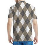 Brown And White Argyle Pattern Print Men's Polo Shirt