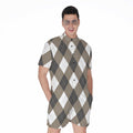 Brown And White Argyle Pattern Print Men's Romper