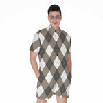 Brown And White Argyle Pattern Print Men's Rompers