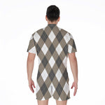 Brown And White Argyle Pattern Print Men's Rompers