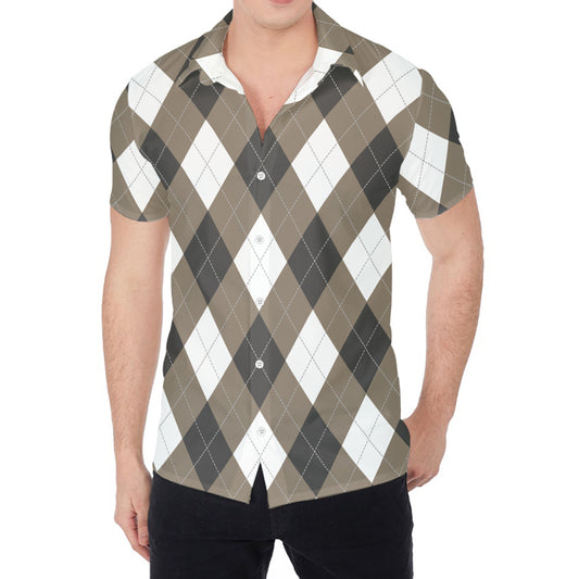 Brown And White Argyle Pattern Print Men's Shirt