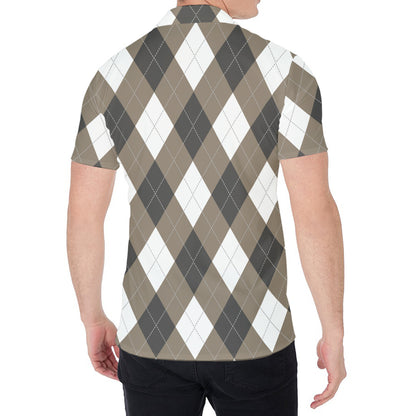 Brown And White Argyle Pattern Print Men's Shirt