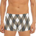 Brown And White Argyle Pattern Print Men's Short Boxer Briefs