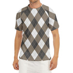 Brown And White Argyle Pattern Print Men's Short Sleeve Rash Guard