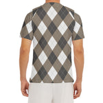Brown And White Argyle Pattern Print Men's Short Sleeve Rash Guard