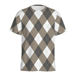 Brown And White Argyle Pattern Print Men's Sports T-Shirt