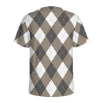 Brown And White Argyle Pattern Print Men's Sports T-Shirt