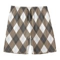 Brown And White Argyle Pattern Print Men's Swim Trunks