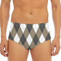 Brown And White Argyle Pattern Print Men's Triangle Swim Briefs