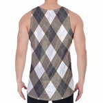 Brown And White Argyle Pattern Print Men's Velvet Tank Top