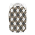 Brown And White Argyle Pattern Print Mesh Laundry Hamper