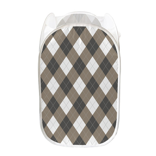 Brown And White Argyle Pattern Print Mesh Laundry Hamper