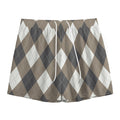 Brown And White Argyle Pattern Print Mesh Shorts