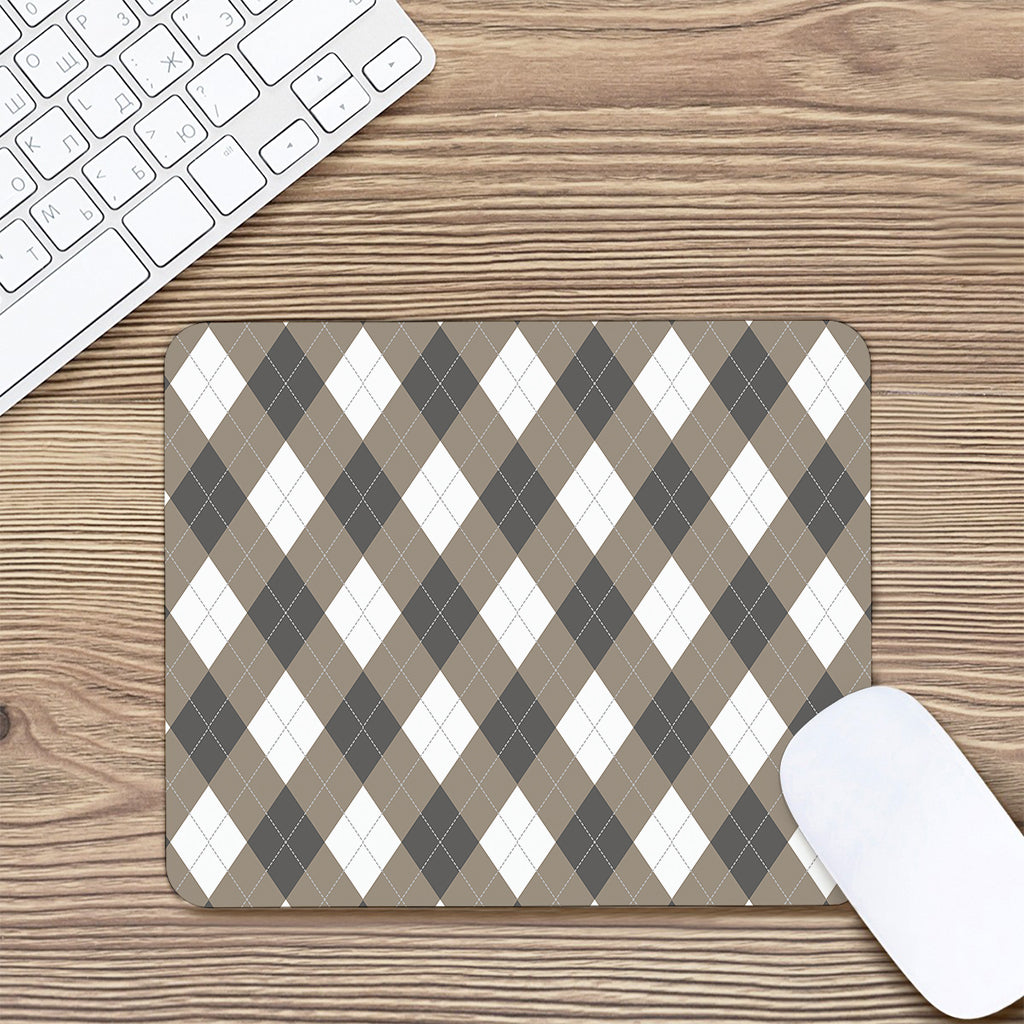 Brown And White Argyle Pattern Print Mouse Pad