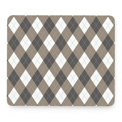 Brown And White Argyle Pattern Print Mouse Pad