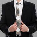 Brown And White Argyle Pattern Print Necktie