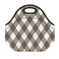 Brown And White Argyle Pattern Print Neoprene Lunch Bag