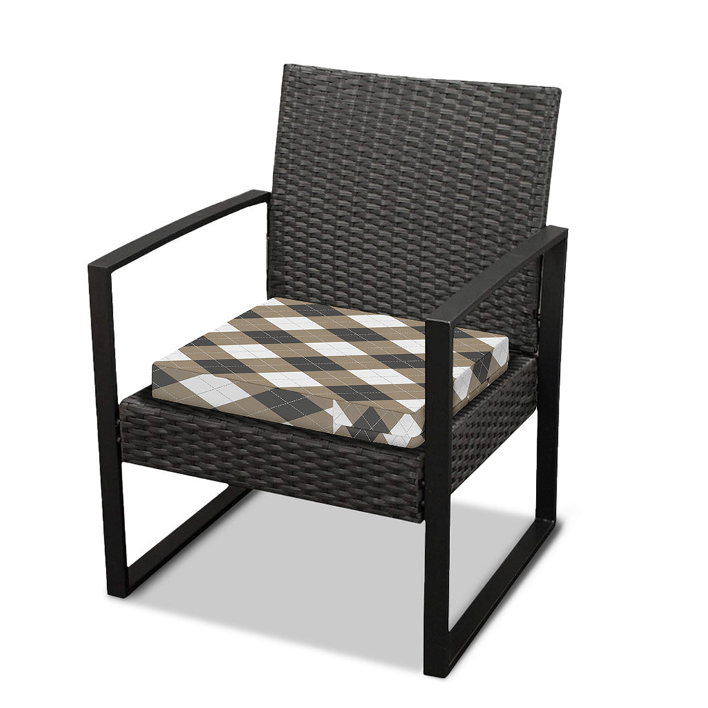 Brown And White Argyle Pattern Print Outdoor Seat Cushion Cover