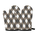 Brown And White Argyle Pattern Print Oven Mitts