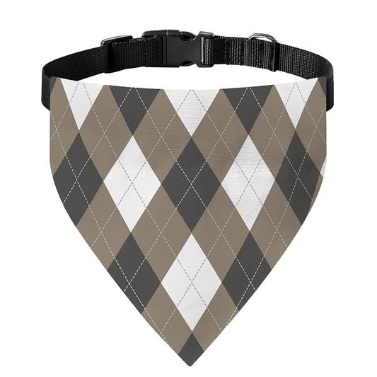 Brown And White Argyle Pattern Print Over The Collar Dog Bandana