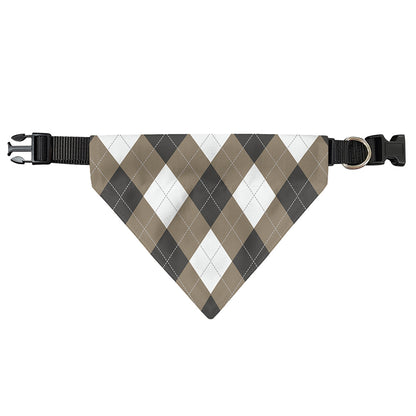 Brown And White Argyle Pattern Print Over The Collar Dog Bandana