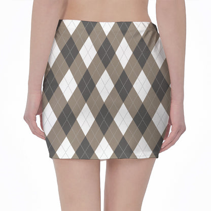 Brown And White Argyle Pattern Print Pencil Mini Skirt