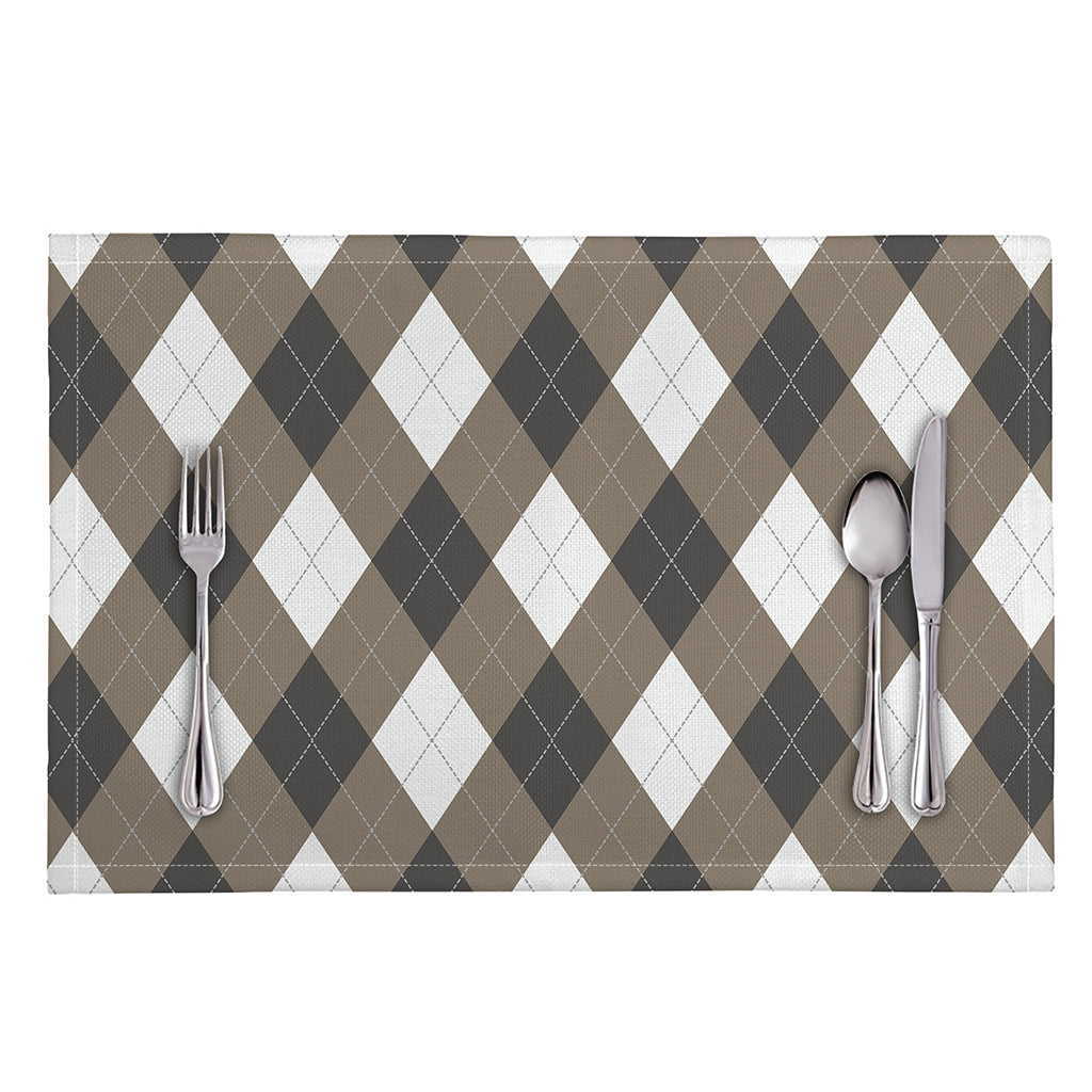 Brown And White Argyle Pattern Print Placemat