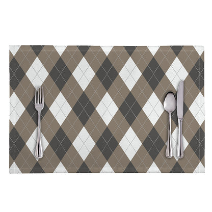 Brown And White Argyle Pattern Print Placemat