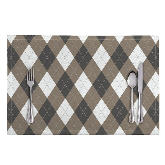 Brown And White Argyle Pattern Print Placemat