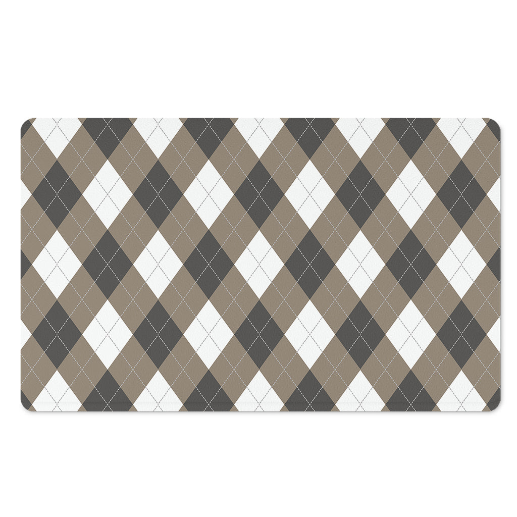Brown And White Argyle Pattern Print Polyester Doormat