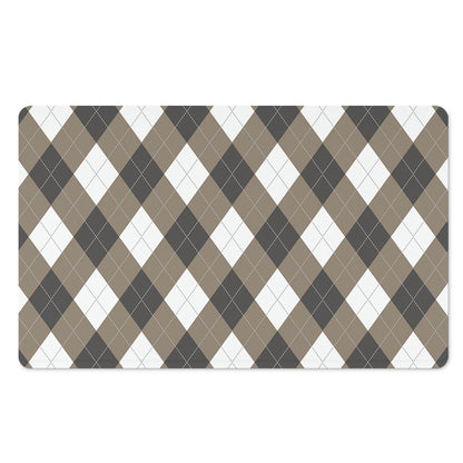 Brown And White Argyle Pattern Print Polyester Doormat