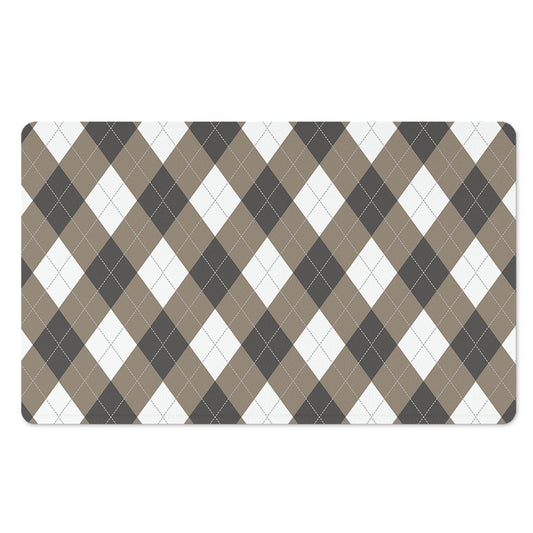 Brown And White Argyle Pattern Print Polyester Doormat